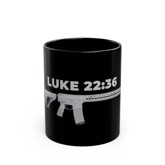 Luke 22:36 Rifle Graphic Mug — Christian Faith & Defense Black Coffee Cup