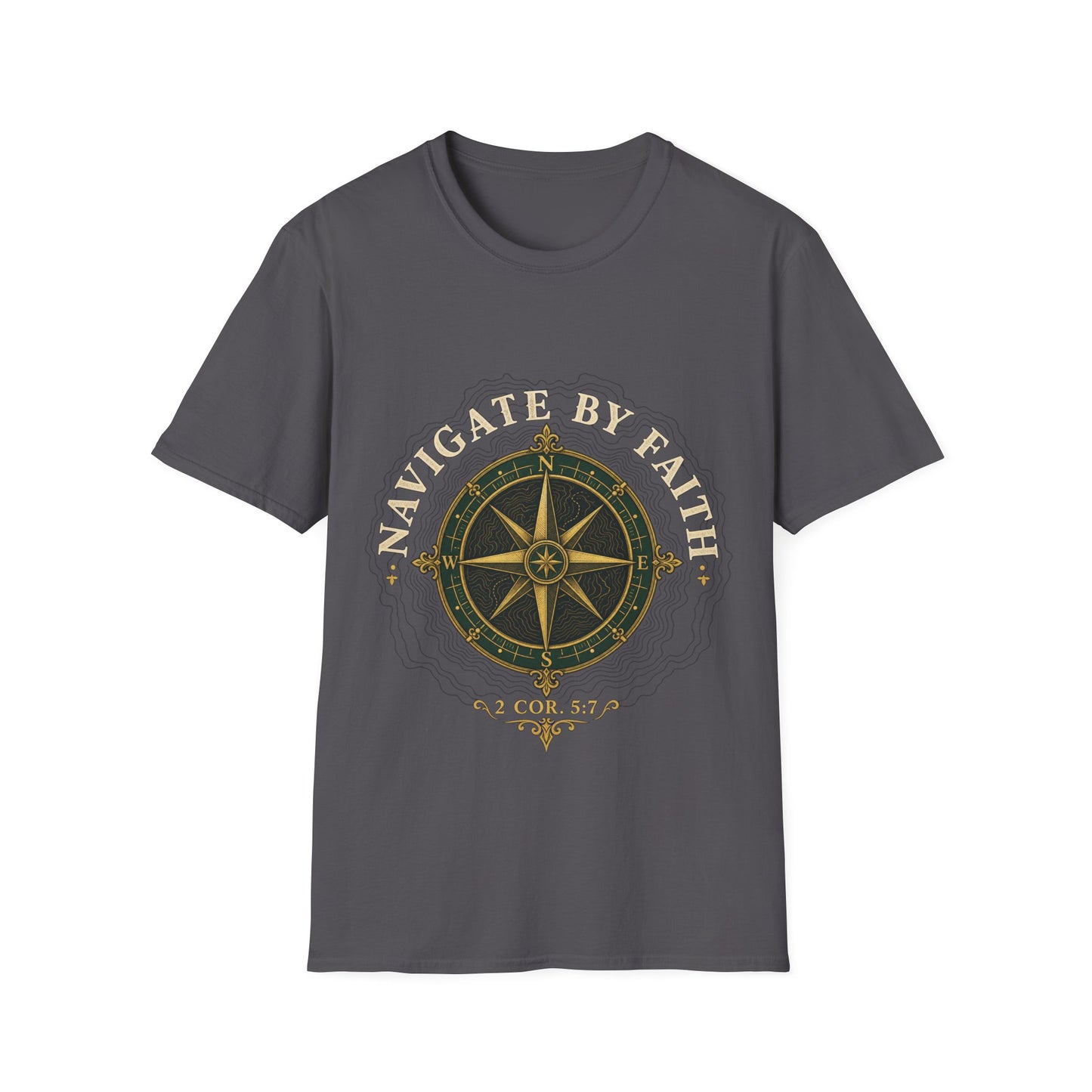 Navigate By Faith T-Shirt - 2 Corinthians 5:7 | Bible Compass