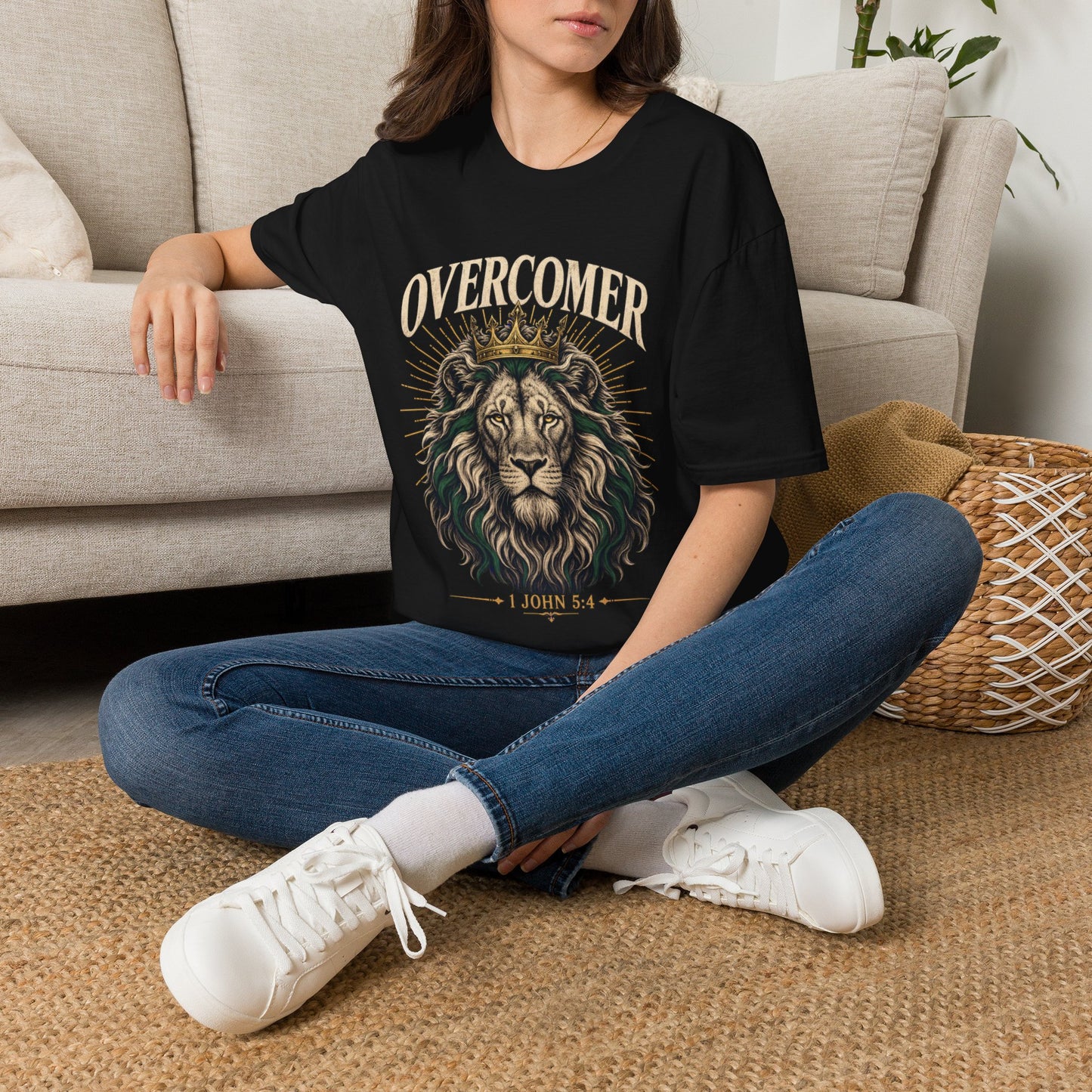 Overcomer Lion T-Shirt - 1 John 5:4 | Bible Compass