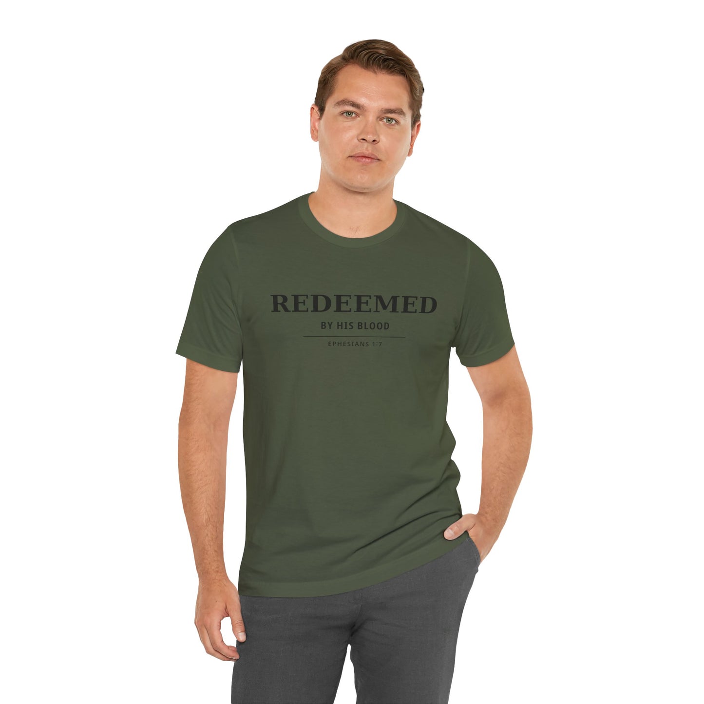 Redeemed T‑Shirt — "Redeemed by His Blood" Christian Faith Tee (Ephesians 1:7)