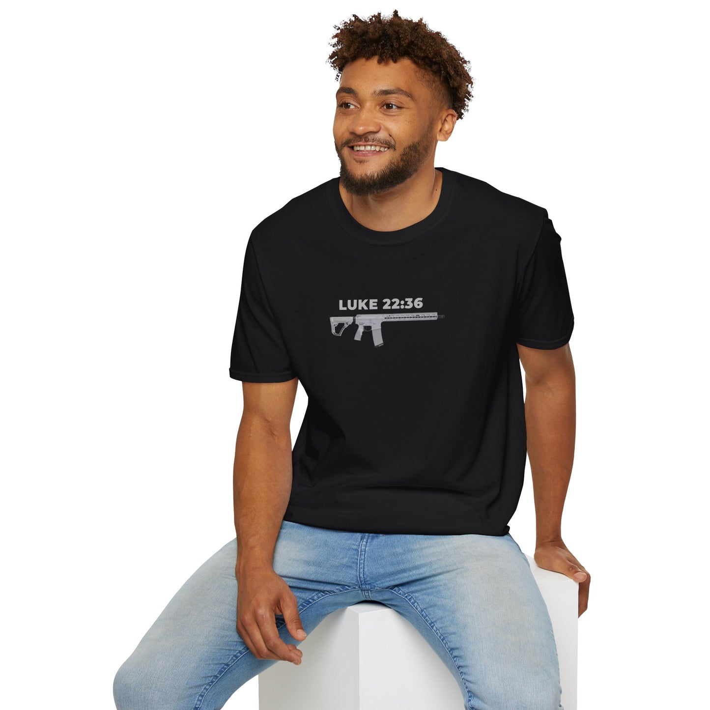 Sell your cloak and buy a sword — "Luke 22:36" Rifle Graphic Christian Faith Tee
