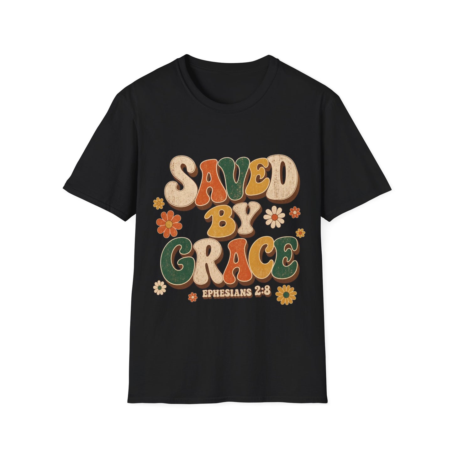 Saved By Grace Retro T-Shirt - Ephesians 2:8 | Bible Compass