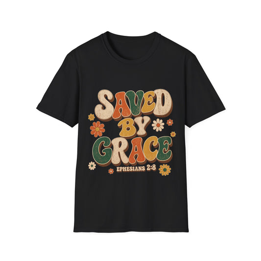 Saved By Grace Retro T-Shirt - Ephesians 2:8 | Bible Compass