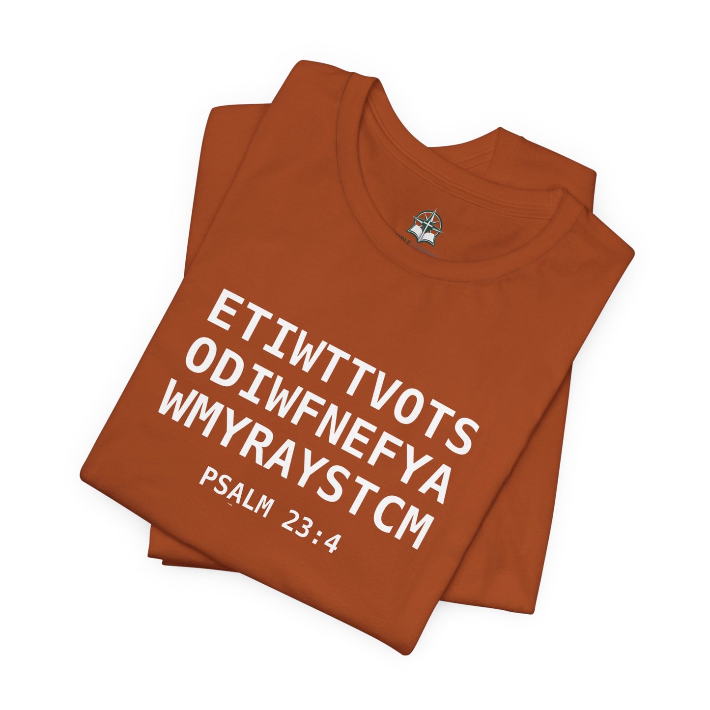 T-Shirt — 'ETIWTTVOTSODIWFNEFYAWMYRAYSTCM' Psalm 23:4