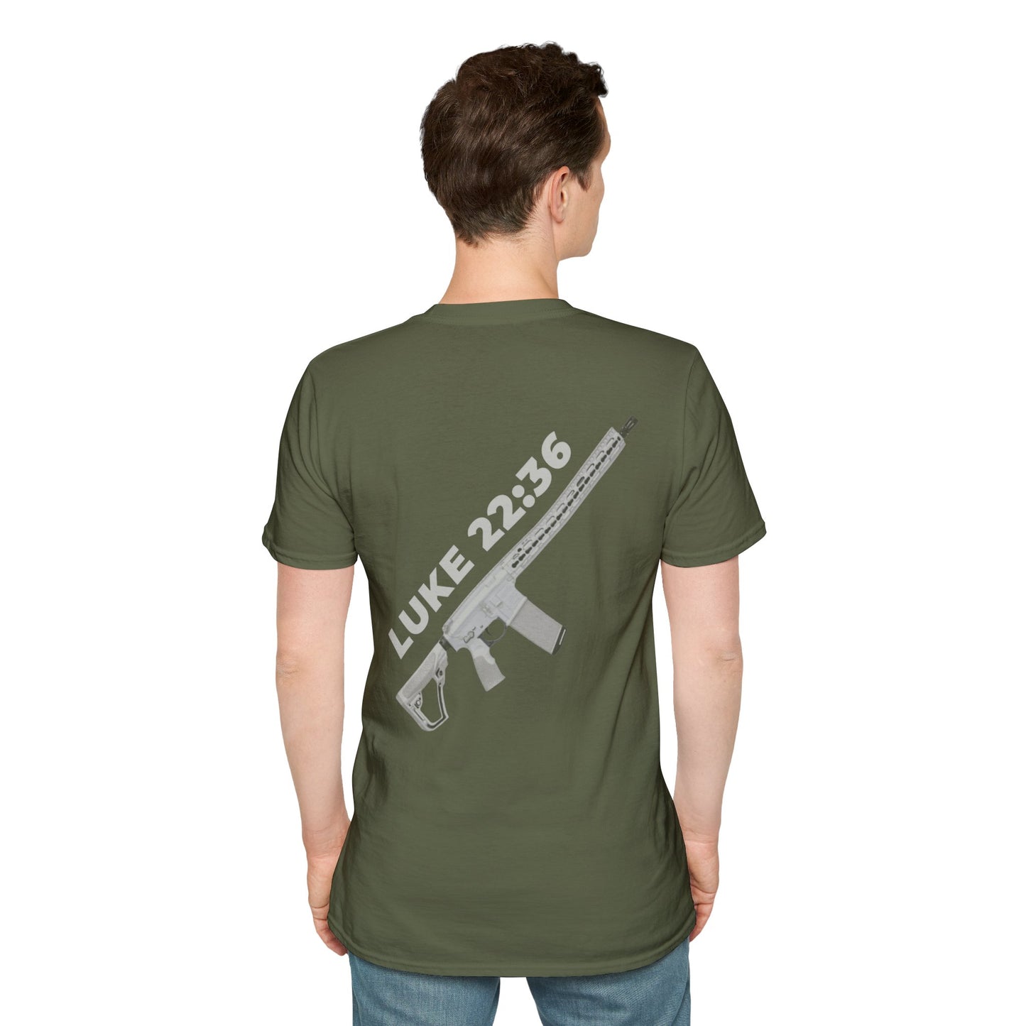 Sell your cloak and buy a sword — "Luke 22:36" Rifle Graphic Christian Faith Tee