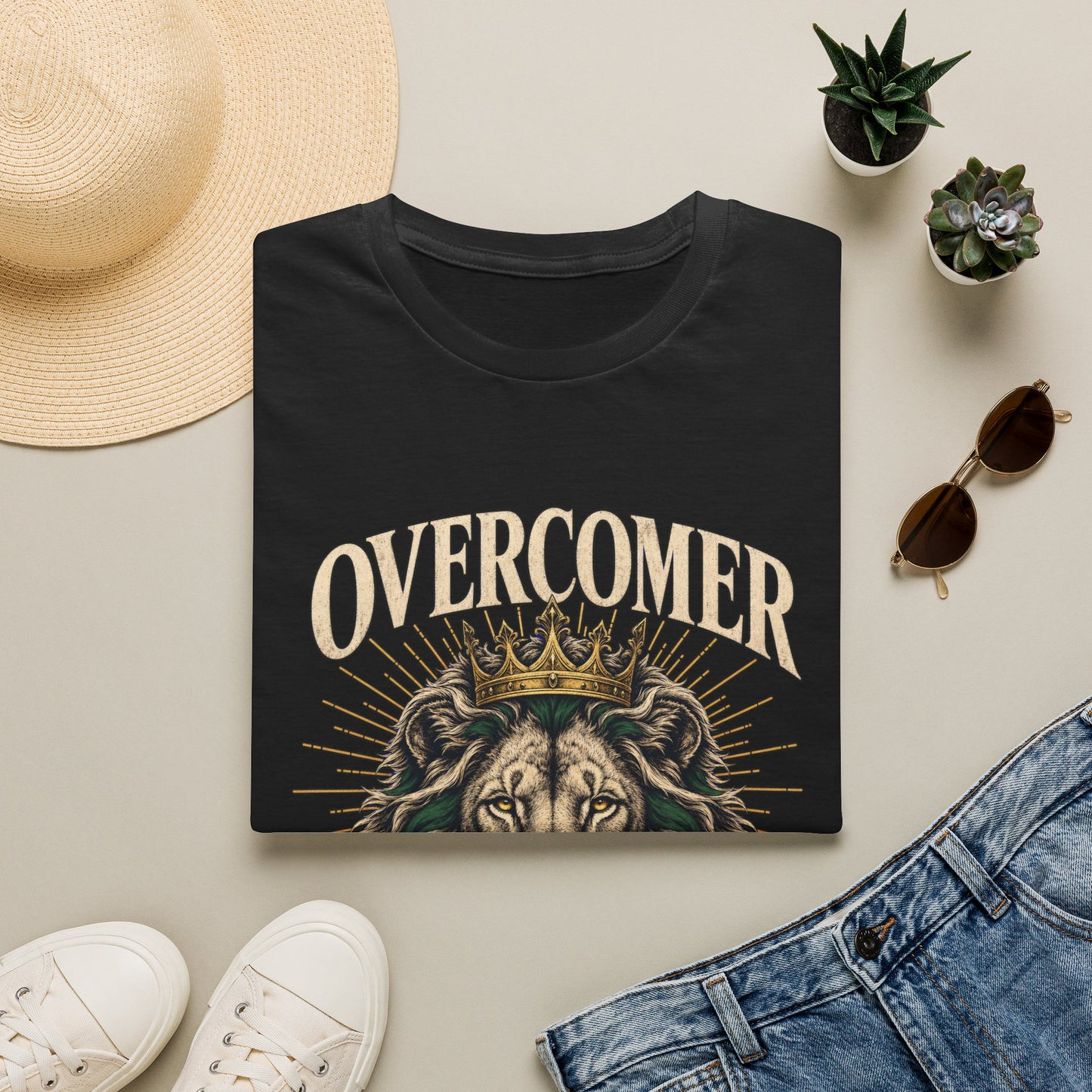 Overcomer Lion T-Shirt - 1 John 5:4 | Bible Compass