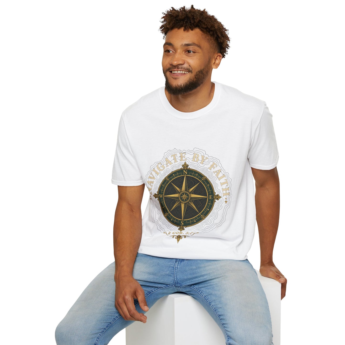 Navigate By Faith T-Shirt - 2 Corinthians 5:7 | Bible Compass