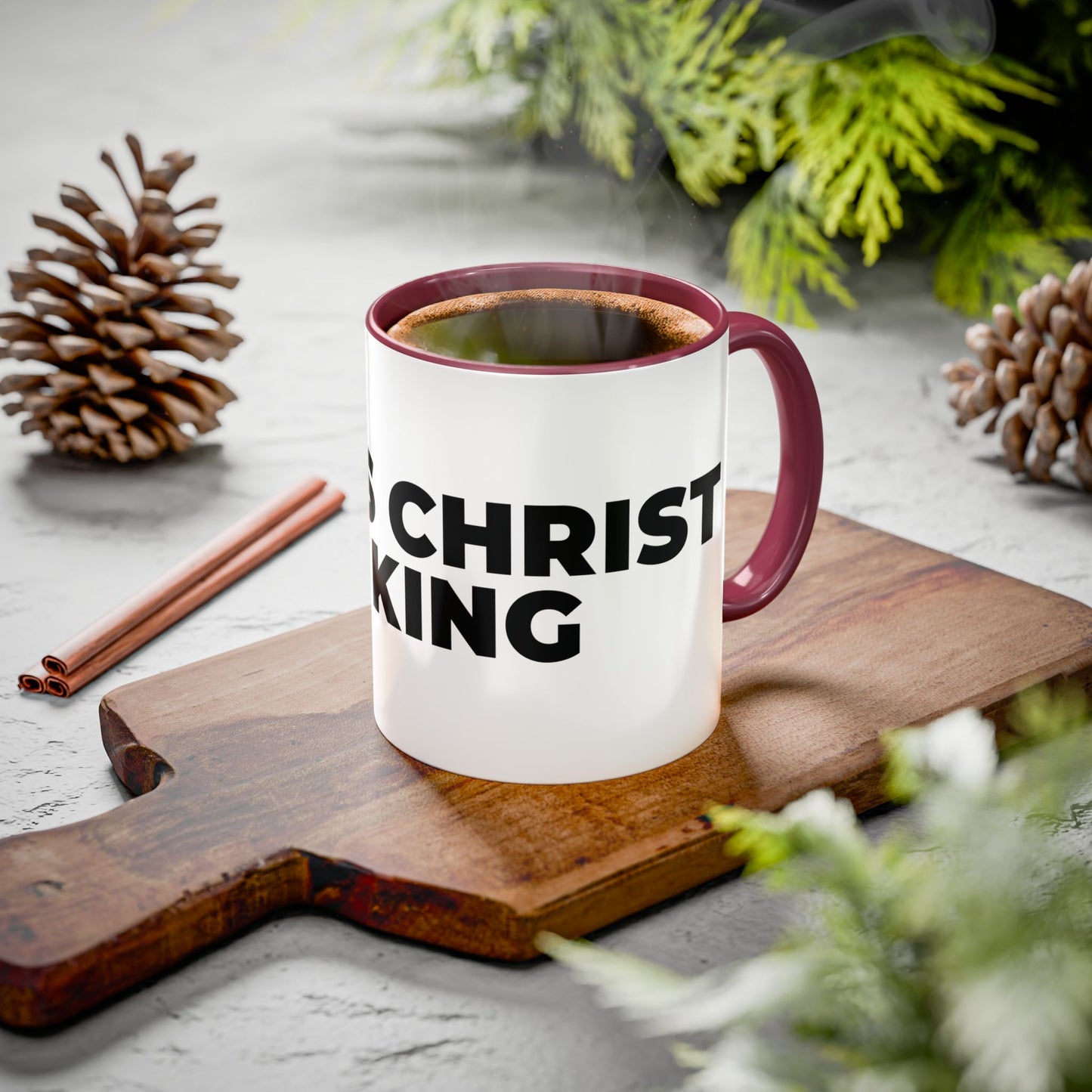 Jesus Christ Is King Coffee Mug — Black-Trim Ceramic 11oz & 15oz
