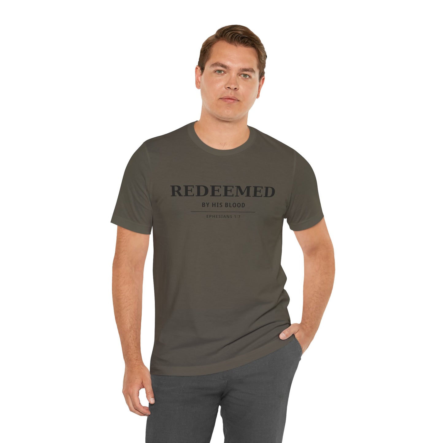 Redeemed T‑Shirt — "Redeemed by His Blood" Christian Faith Tee (Ephesians 1:7)
