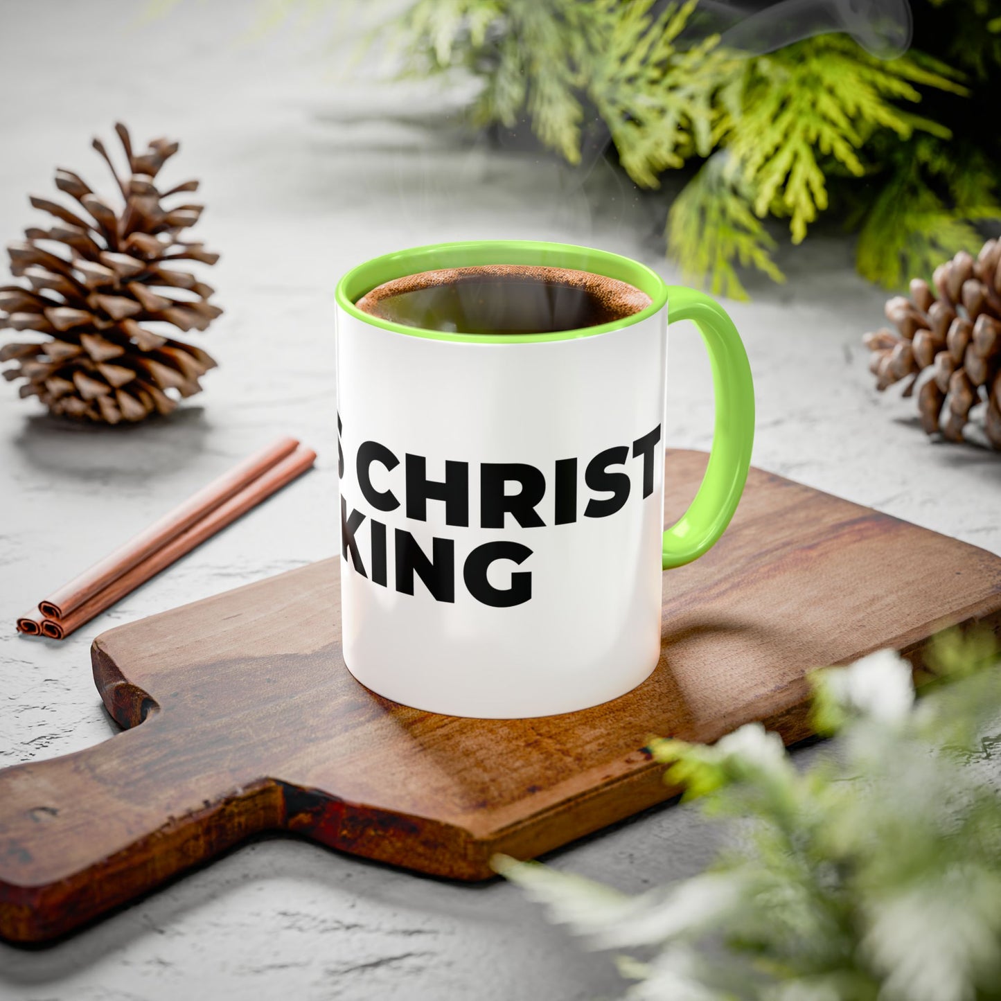 Jesus Christ Is King Coffee Mug — Black-Trim Ceramic 11oz & 15oz