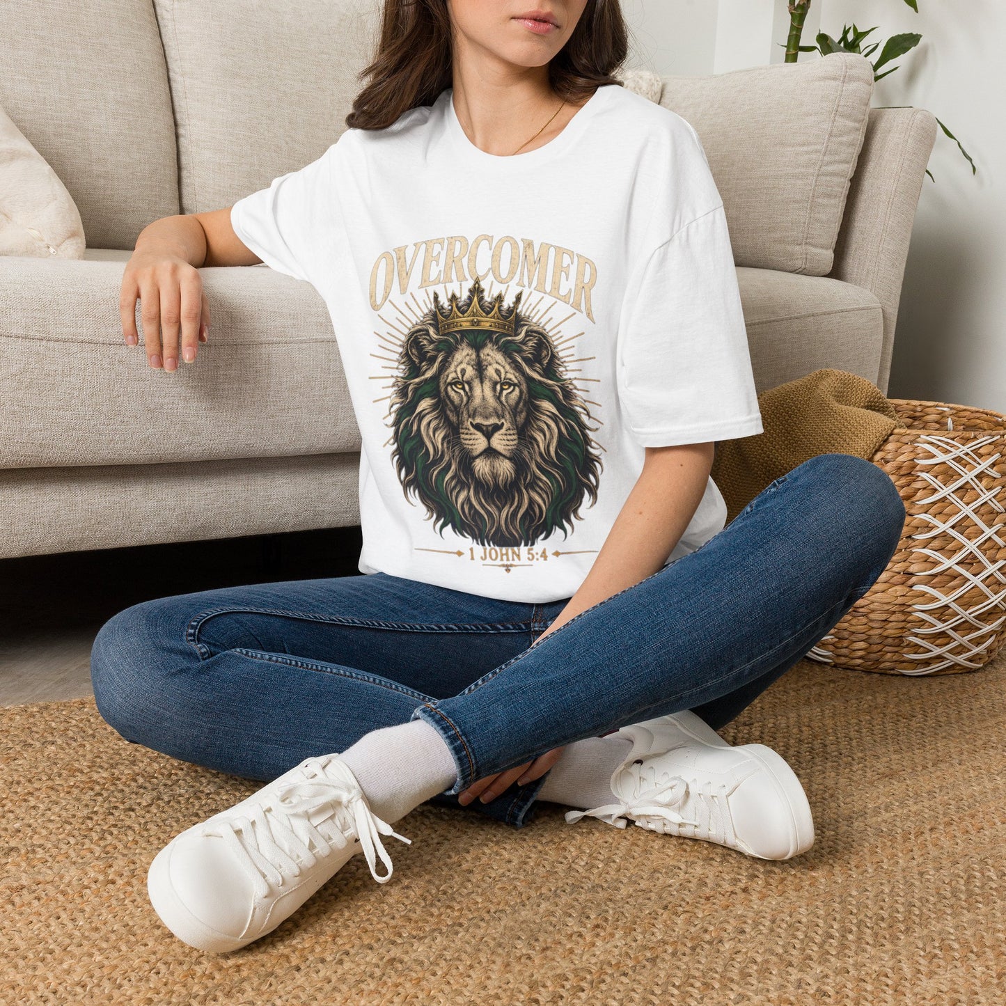 Overcomer Lion T-Shirt - 1 John 5:4 | Bible Compass