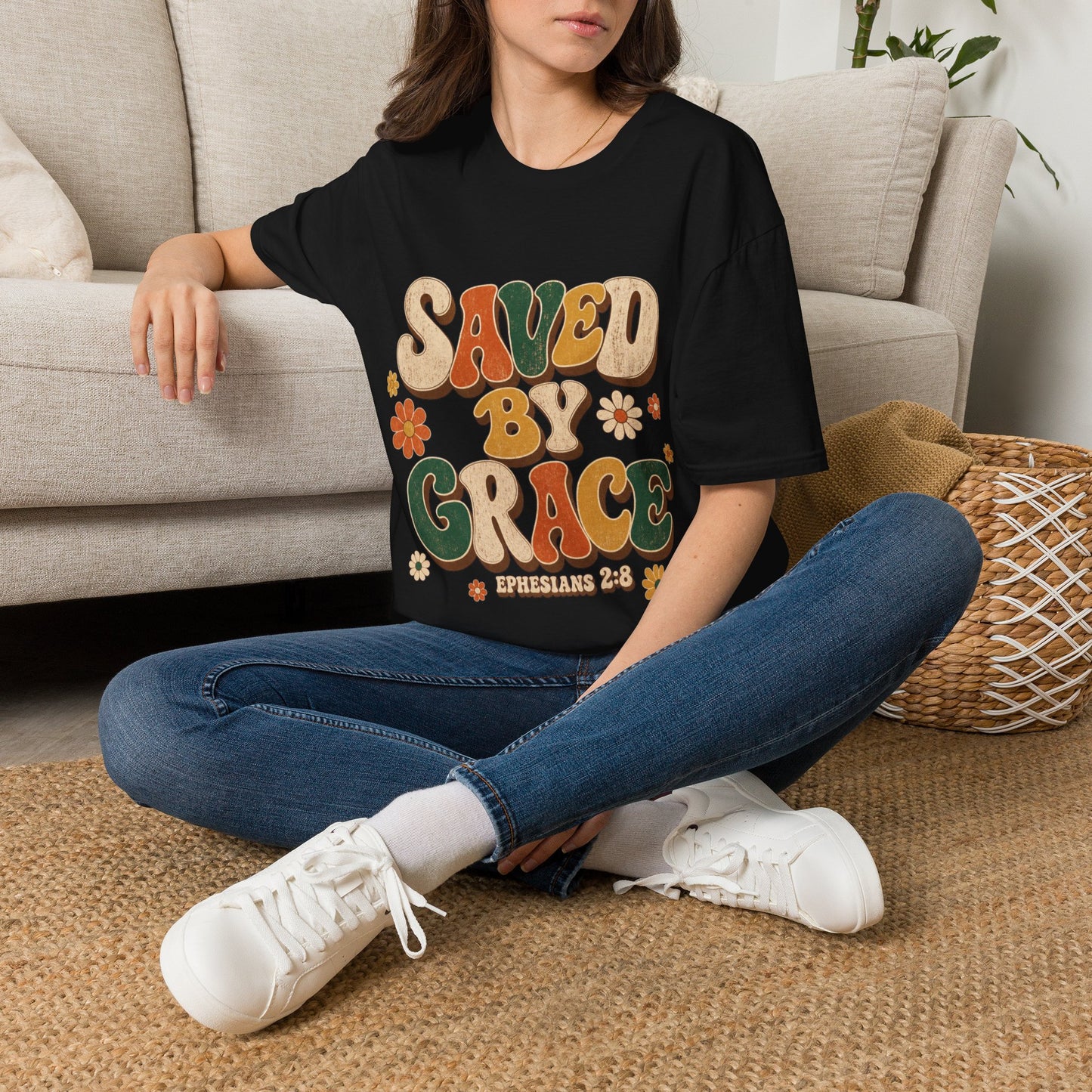 Saved By Grace Retro T-Shirt - Ephesians 2:8 | Bible Compass