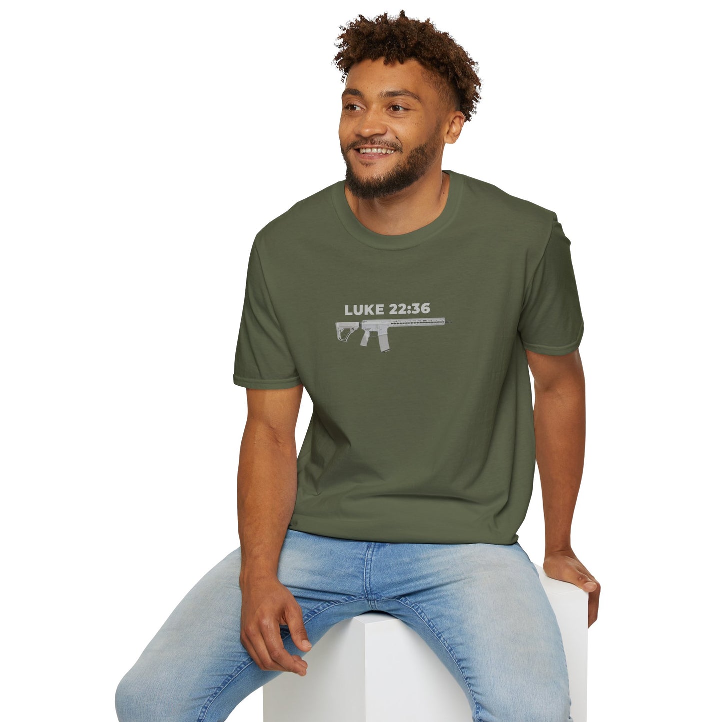 Sell your cloak and buy a sword — "Luke 22:36" Rifle Graphic Christian Faith Tee