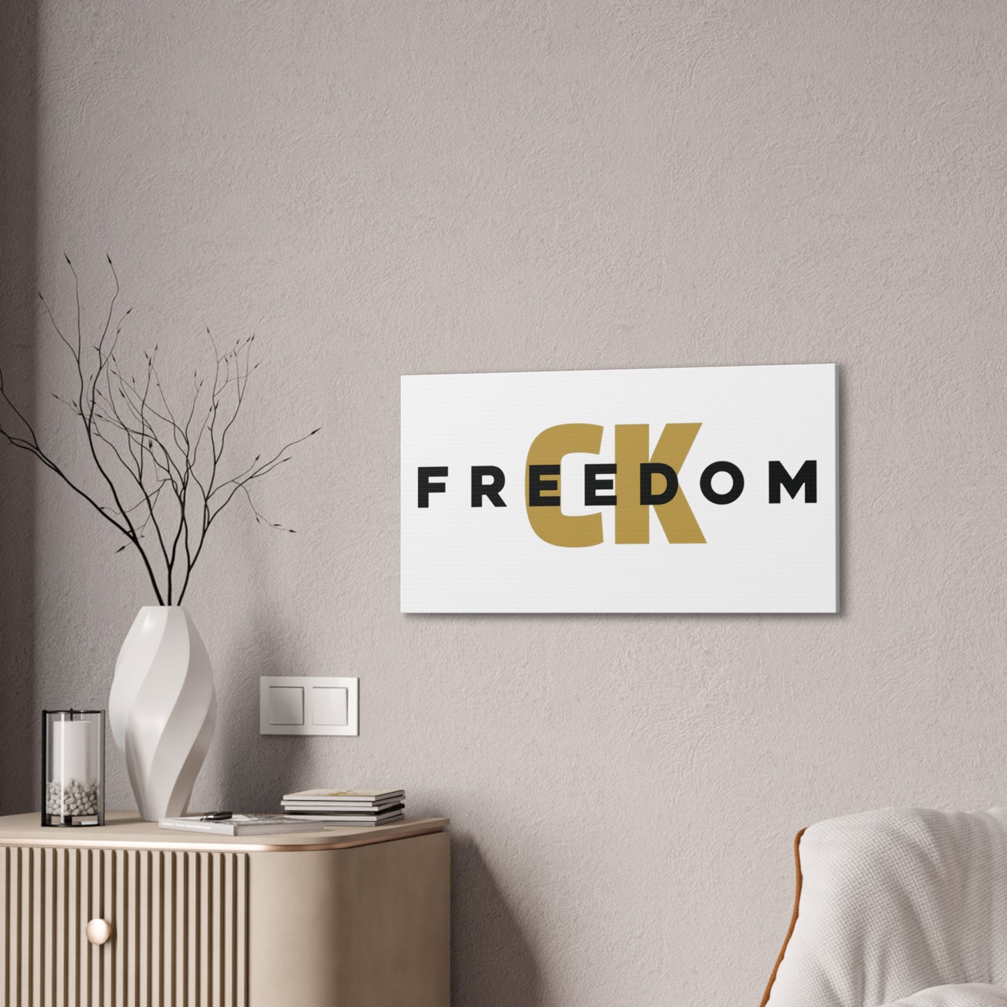 Freedom CK Canvas Wall Art – Bold Gold & Black Typography