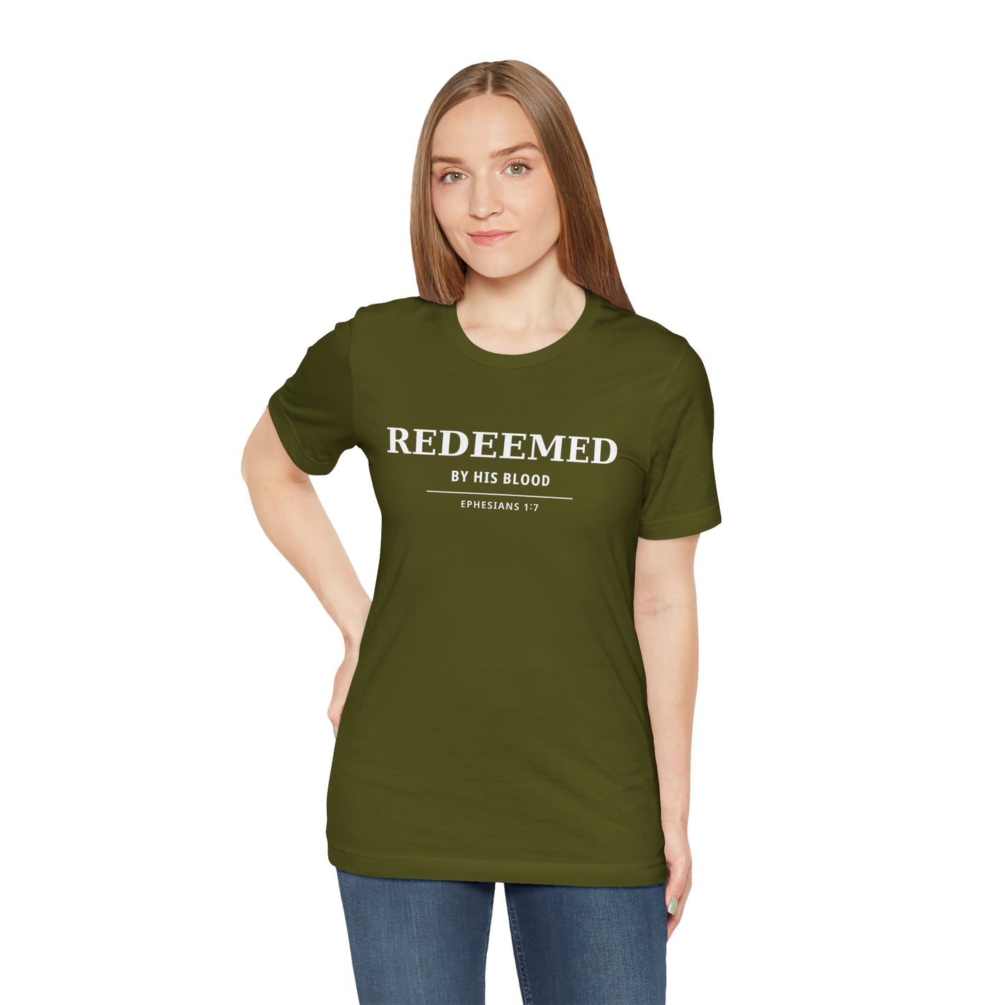 Redeemed T‑Shirt — "Redeemed by His Blood" Christian Faith Tee (Ephesians 1:7)