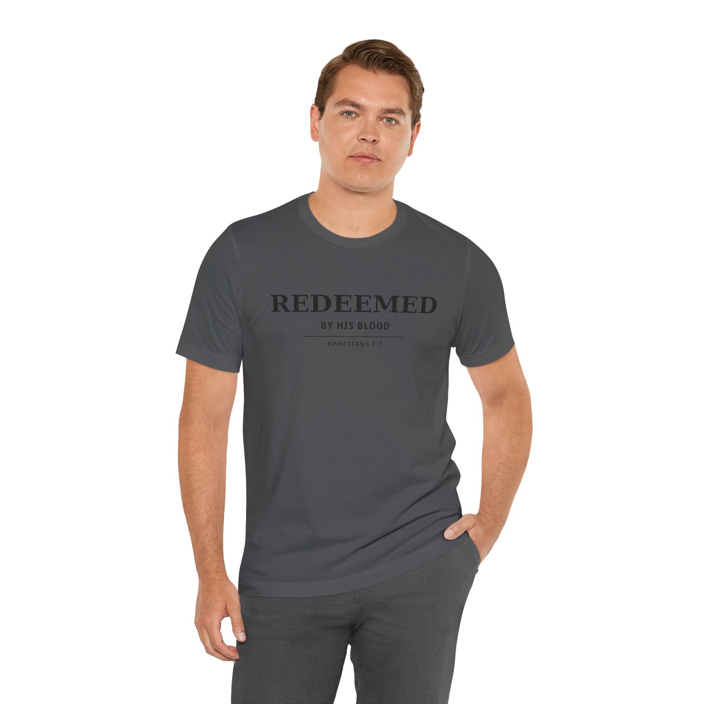 Redeemed T‑Shirt — "Redeemed by His Blood" Christian Faith Tee (Ephesians 1:7)