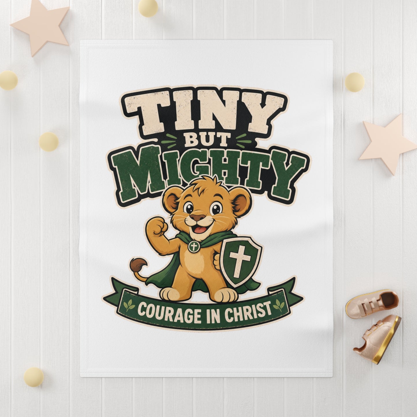 Baby Blanket — "Tiny But Mighty, Courage in Christ" Christian Baby Blanket