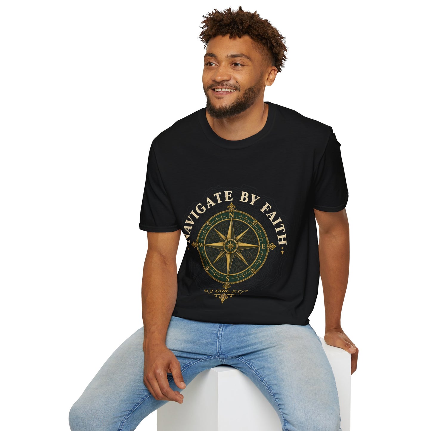 Navigate By Faith T-Shirt - 2 Corinthians 5:7 | Bible Compass