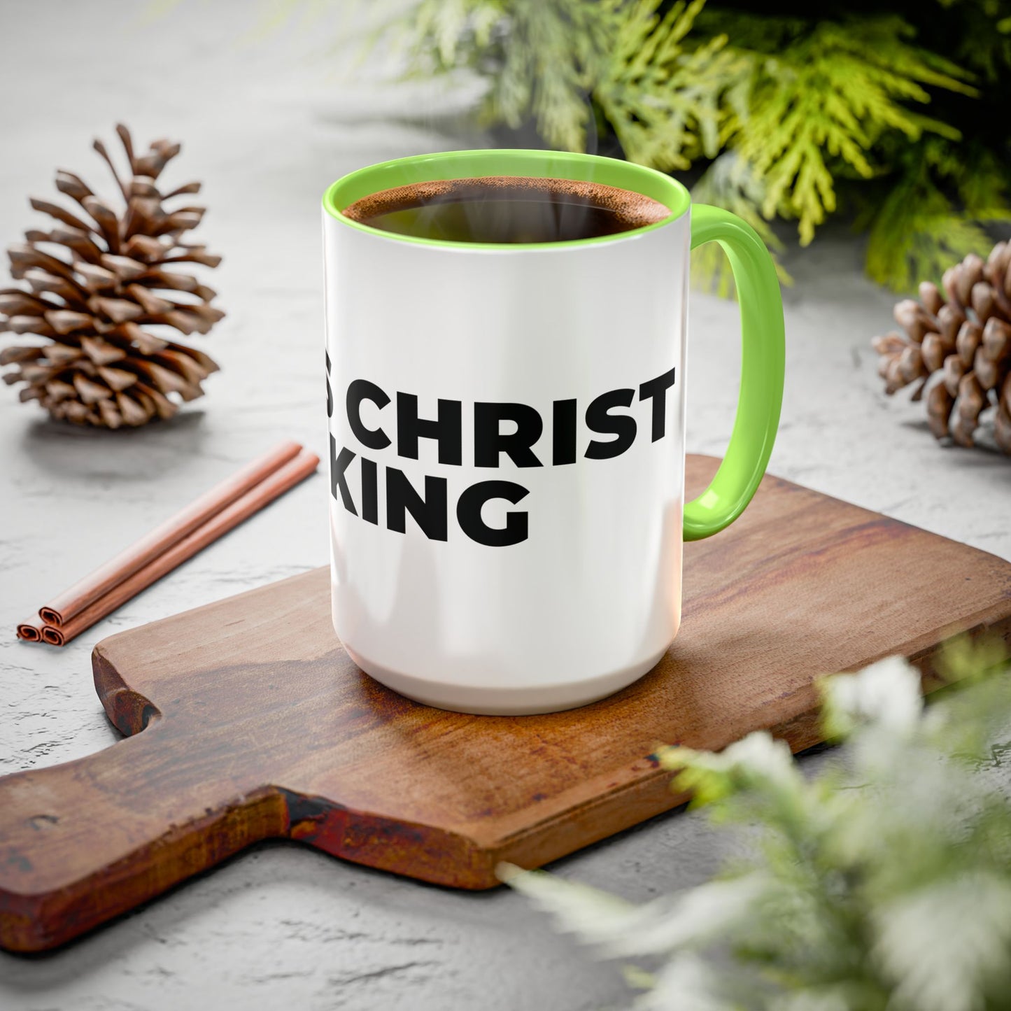 Jesus Christ Is King Coffee Mug — Black-Trim Ceramic 11oz & 15oz