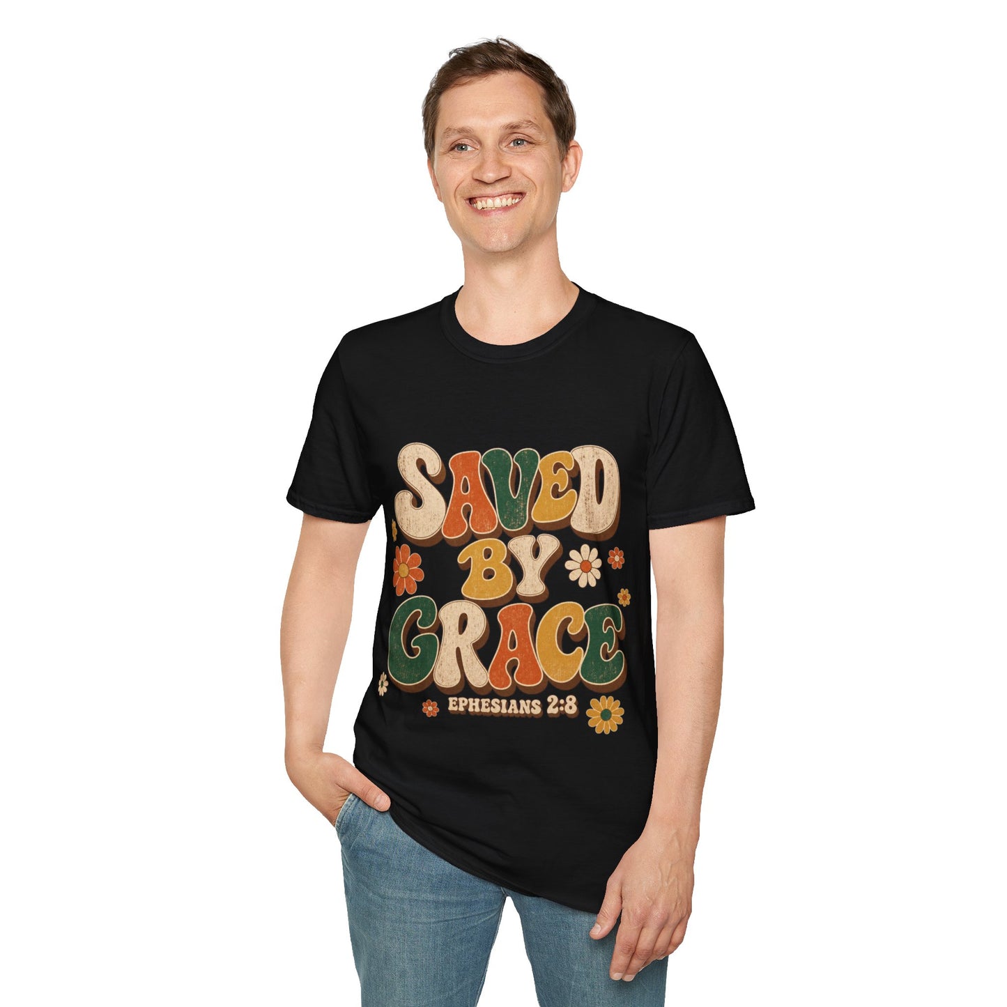 Saved By Grace Retro T-Shirt - Ephesians 2:8 | Bible Compass