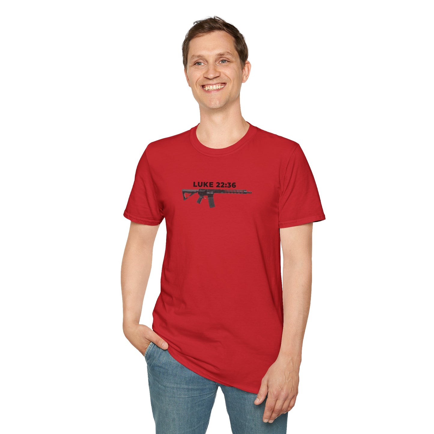 Sell your cloak and buy a sword — "Luke 22:36" Rifle Graphic Christian Faith Tee