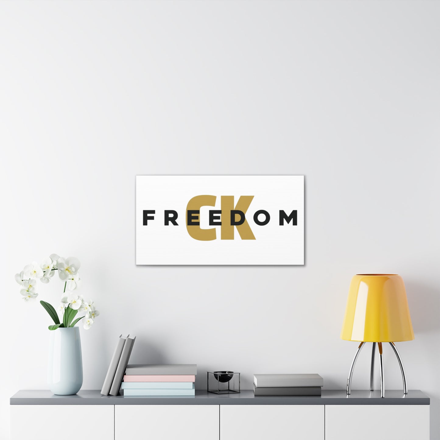 Freedom CK Canvas Wall Art – Bold Gold & Black Typography