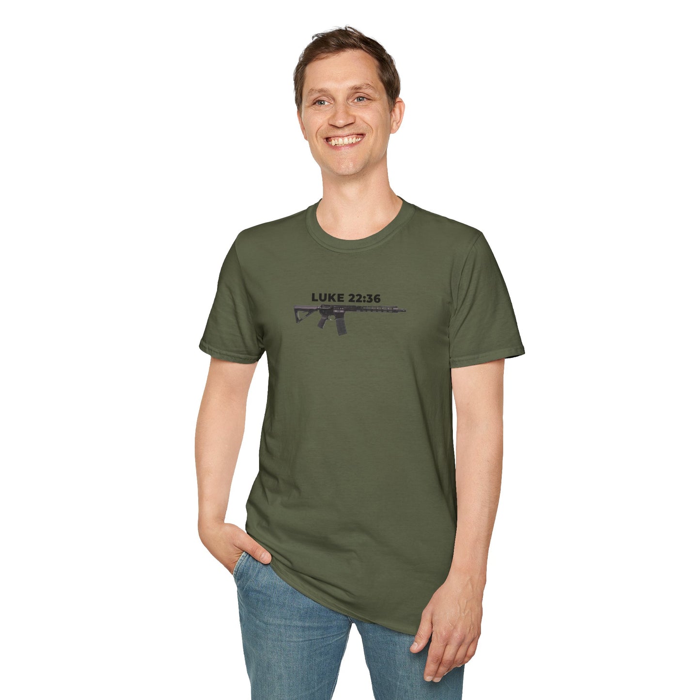 Sell your cloak and buy a sword — "Luke 22:36" Rifle Graphic Christian Faith Tee