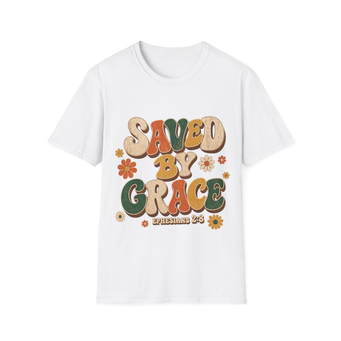 Saved By Grace Retro T-Shirt - Ephesians 2:8 | Bible Compass
