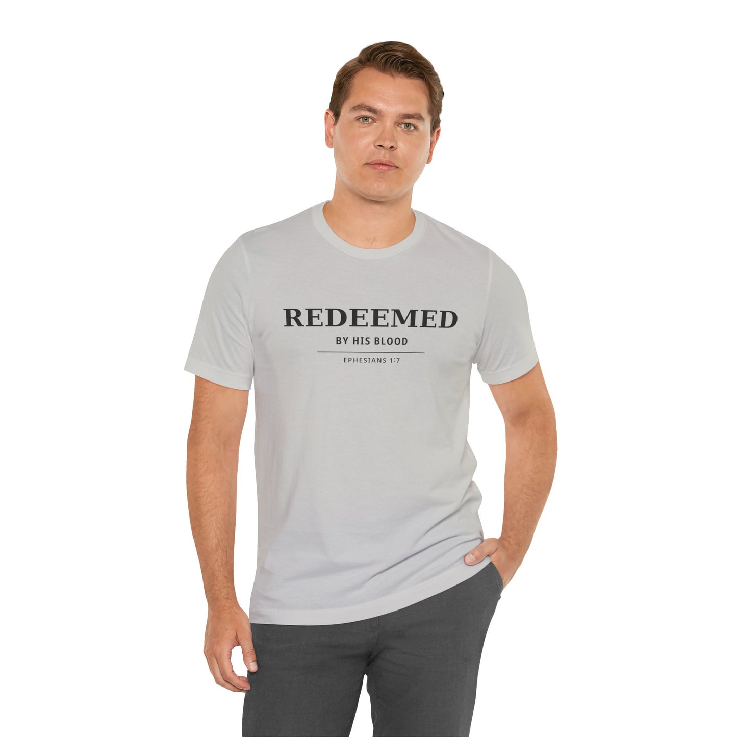 Redeemed T‑Shirt — "Redeemed by His Blood" Christian Faith Tee (Ephesians 1:7)