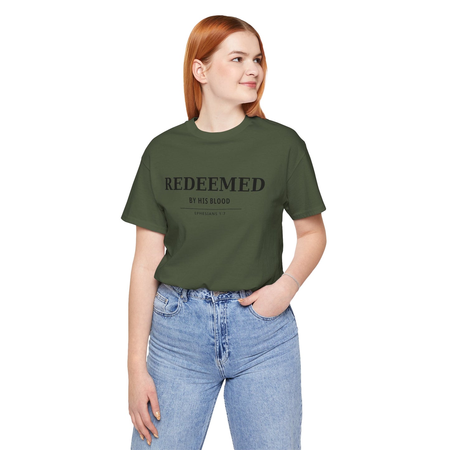 Redeemed T‑Shirt — "Redeemed by His Blood" Christian Faith Tee (Ephesians 1:7)