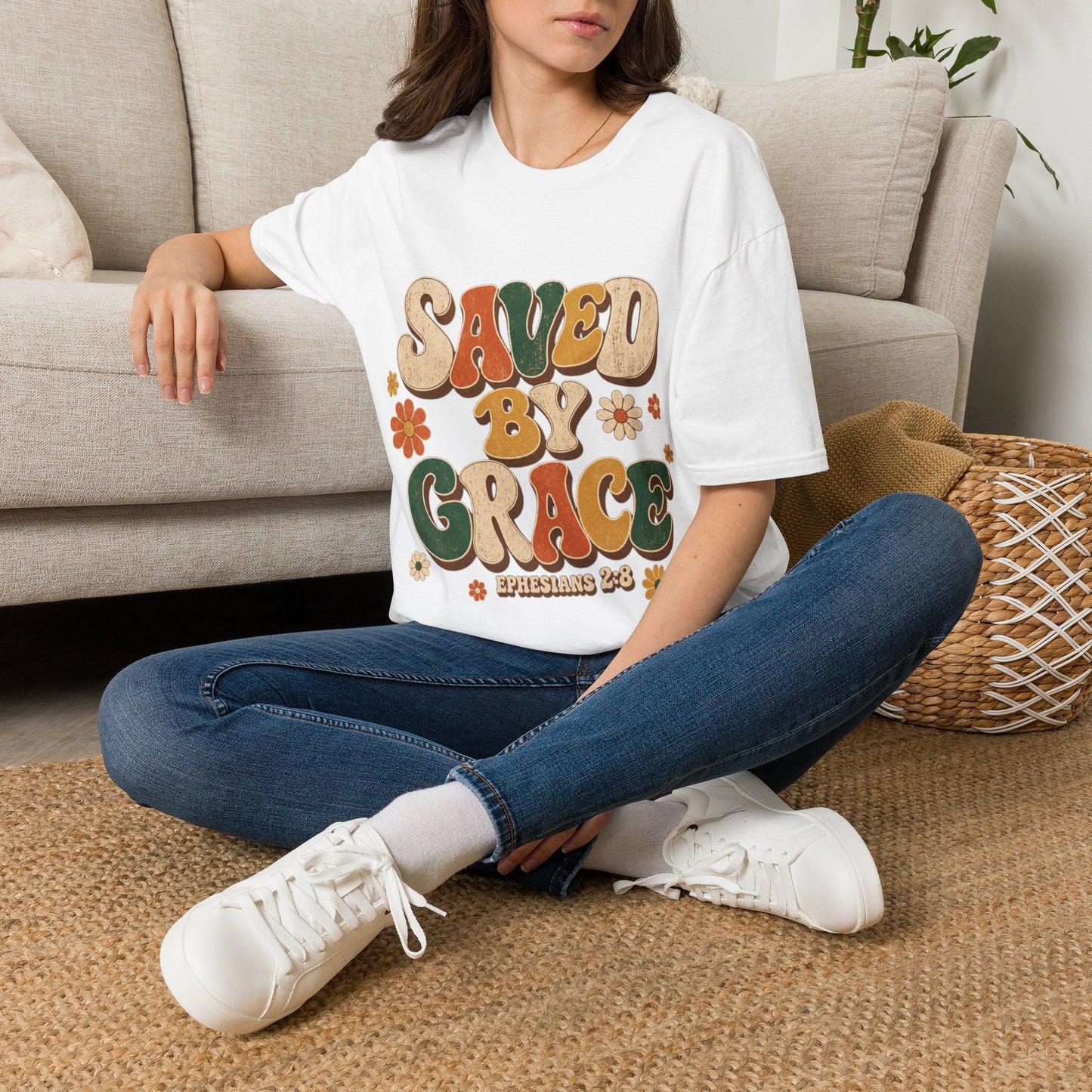 Saved By Grace Retro T-Shirt - Ephesians 2:8 | Bible Compass