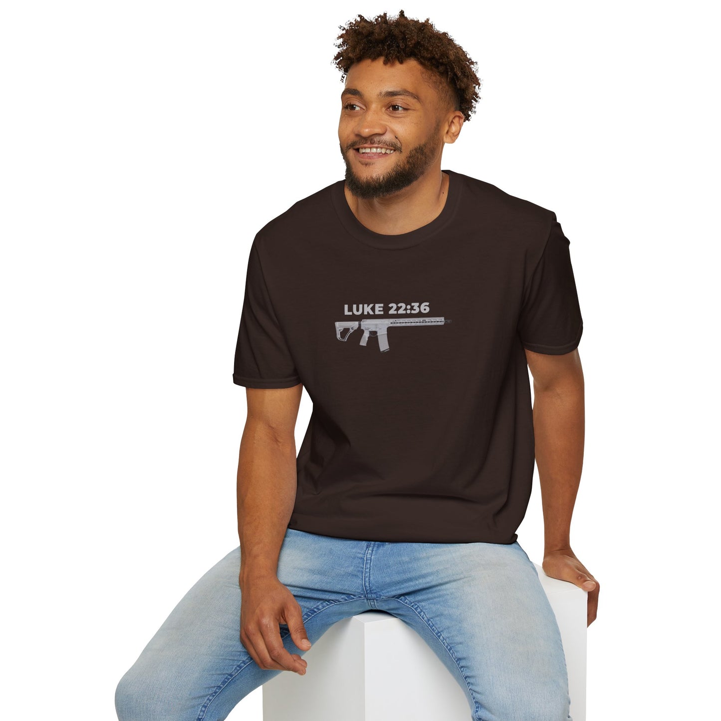 Sell your cloak and buy a sword — "Luke 22:36" Rifle Graphic Christian Faith Tee