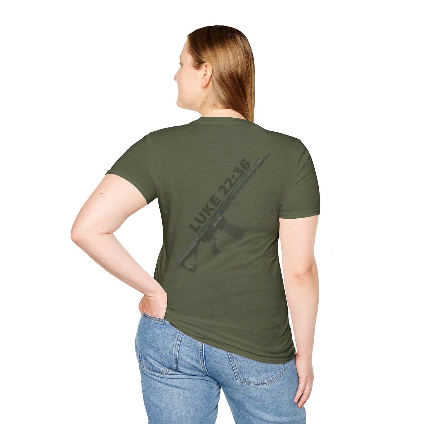 Sell your cloak and buy a sword — "Luke 22:36" Rifle Graphic Christian Faith Tee