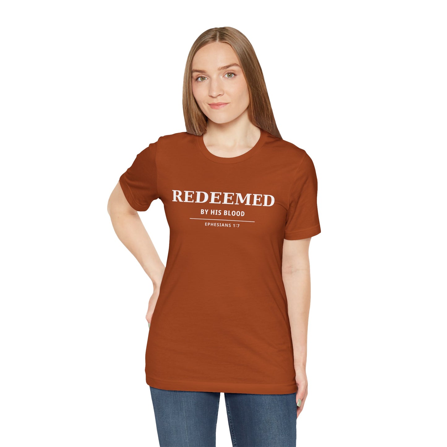Redeemed T‑Shirt — "Redeemed by His Blood" Christian Faith Tee (Ephesians 1:7)