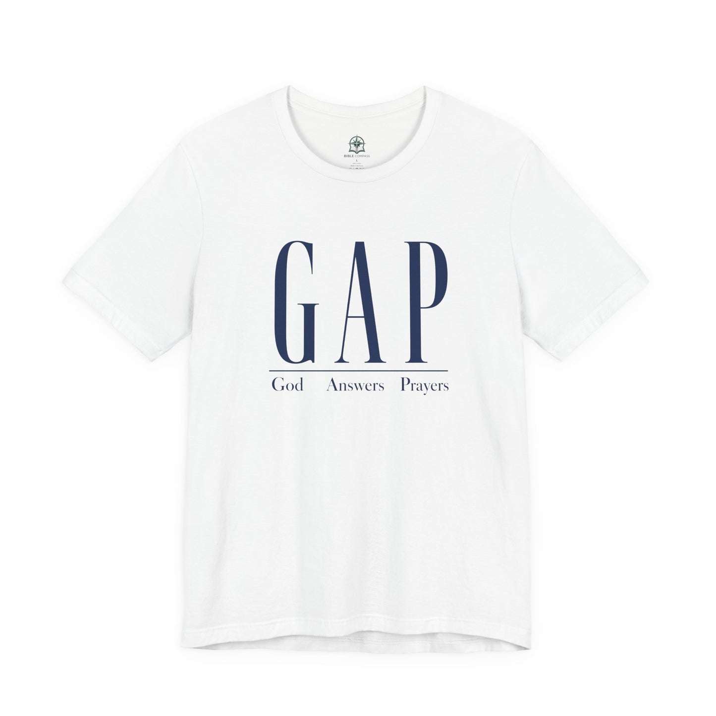 GAP "God Answers Prayers" (Blue Text) Christian Short Sleeve Shirt