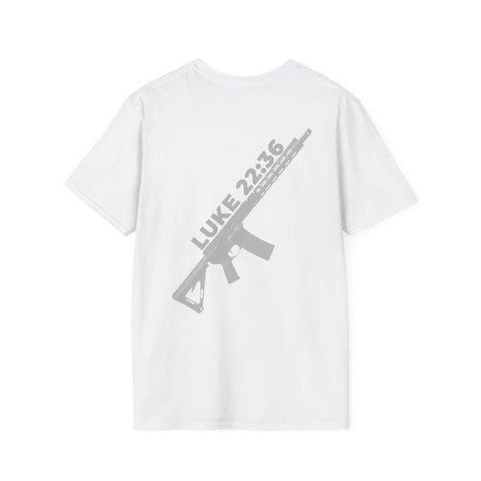 Sell your cloak and buy a sword — "Luke 22:36" Rifle Graphic Christian Faith Tee