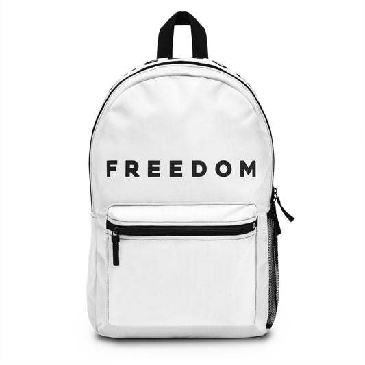 Freedom CK Backpack — Minimal White Daypack with Bold 'FREEDOM' Text
