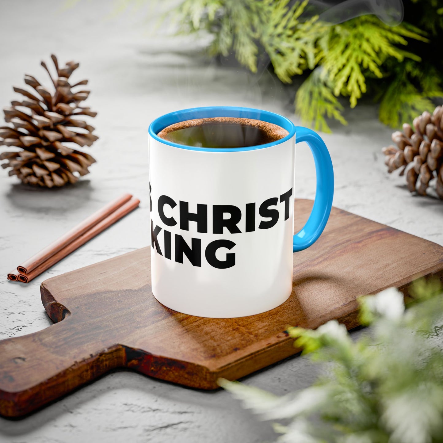Jesus Christ Is King Coffee Mug — Black-Trim Ceramic 11oz & 15oz