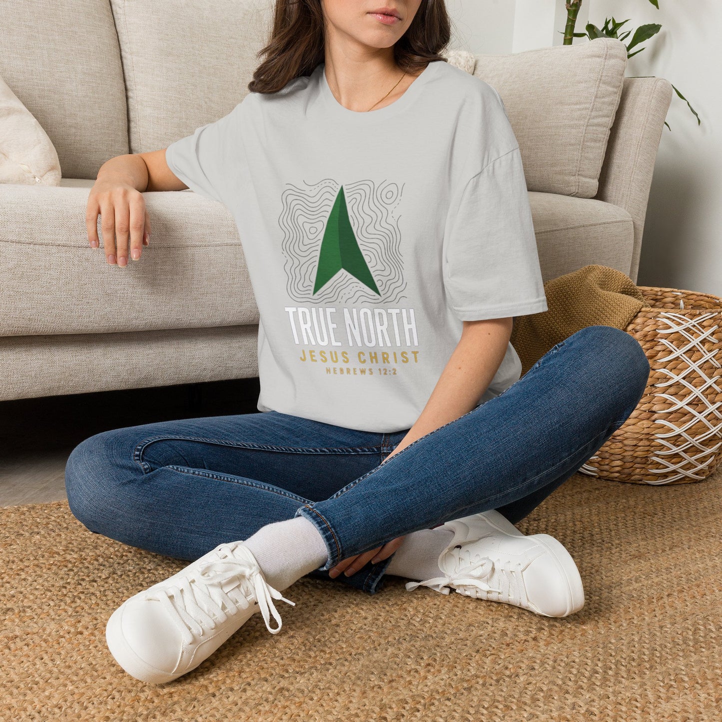 True North Jesus Christ T-Shirt - Hebrews 12:2 | Bible Compass