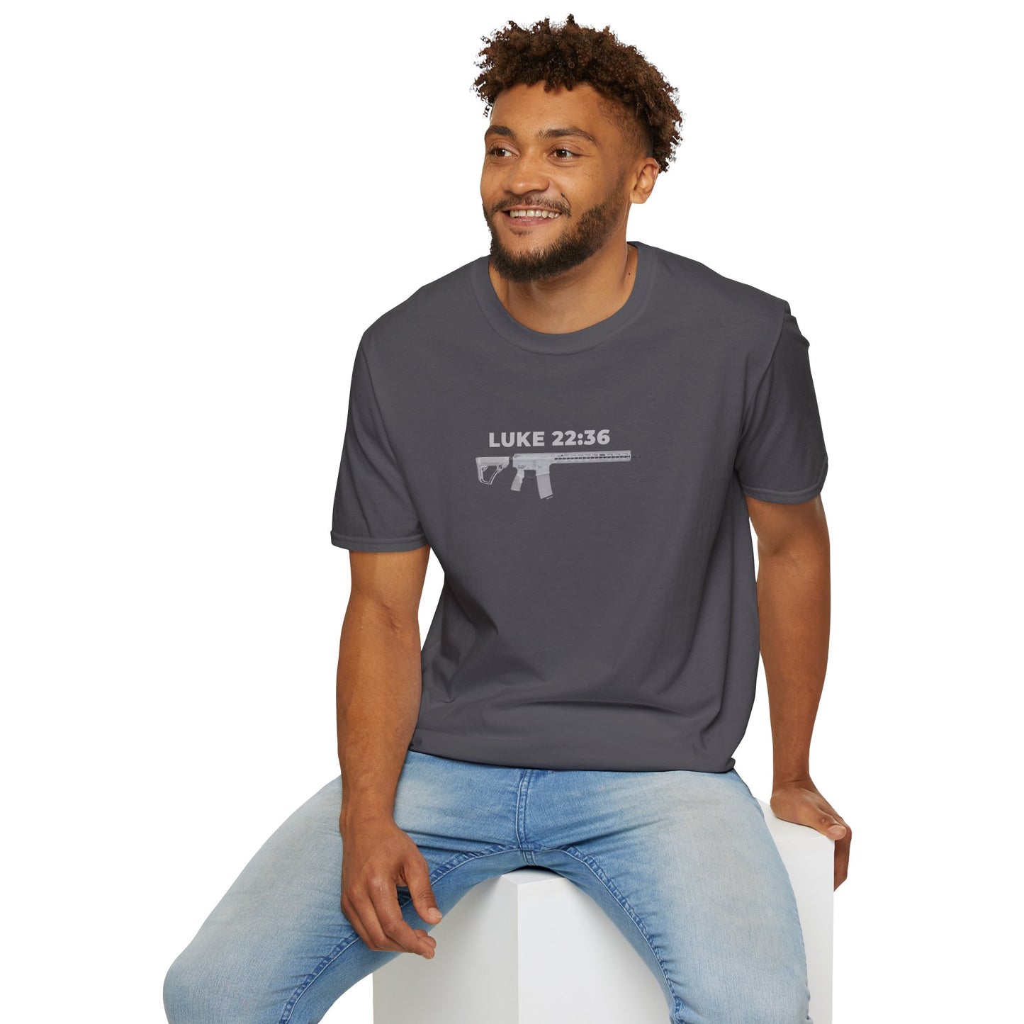 Sell your cloak and buy a sword — "Luke 22:36" Rifle Graphic Christian Faith Tee