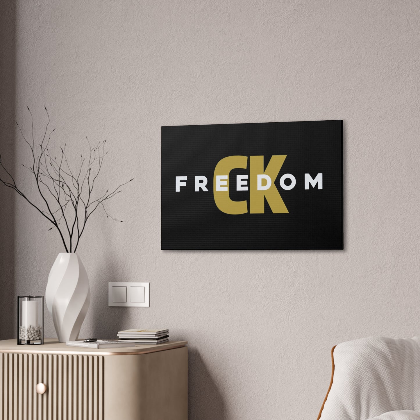 Freedom CK Canvas Wall Art — Bold Black & Gold Modern Typography