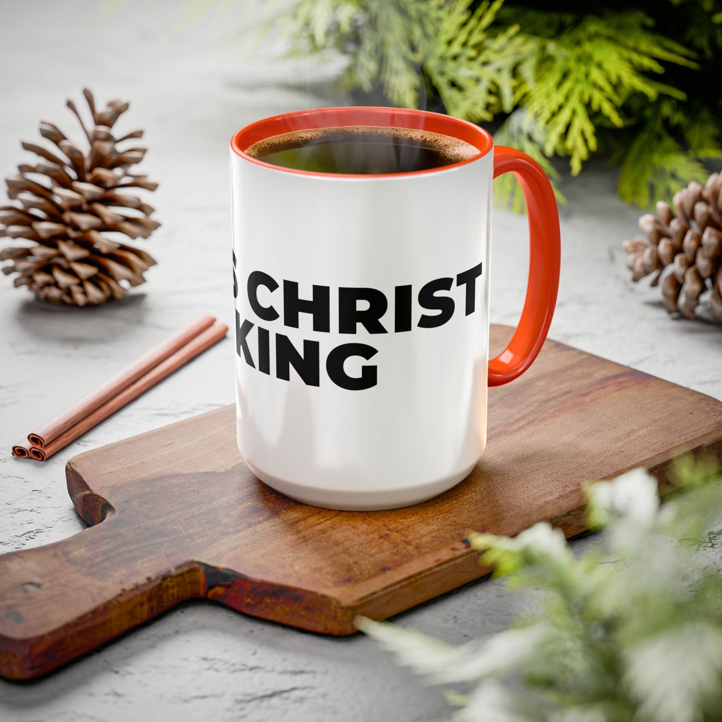 Jesus Christ Is King Coffee Mug — Black-Trim Ceramic 11oz & 15oz