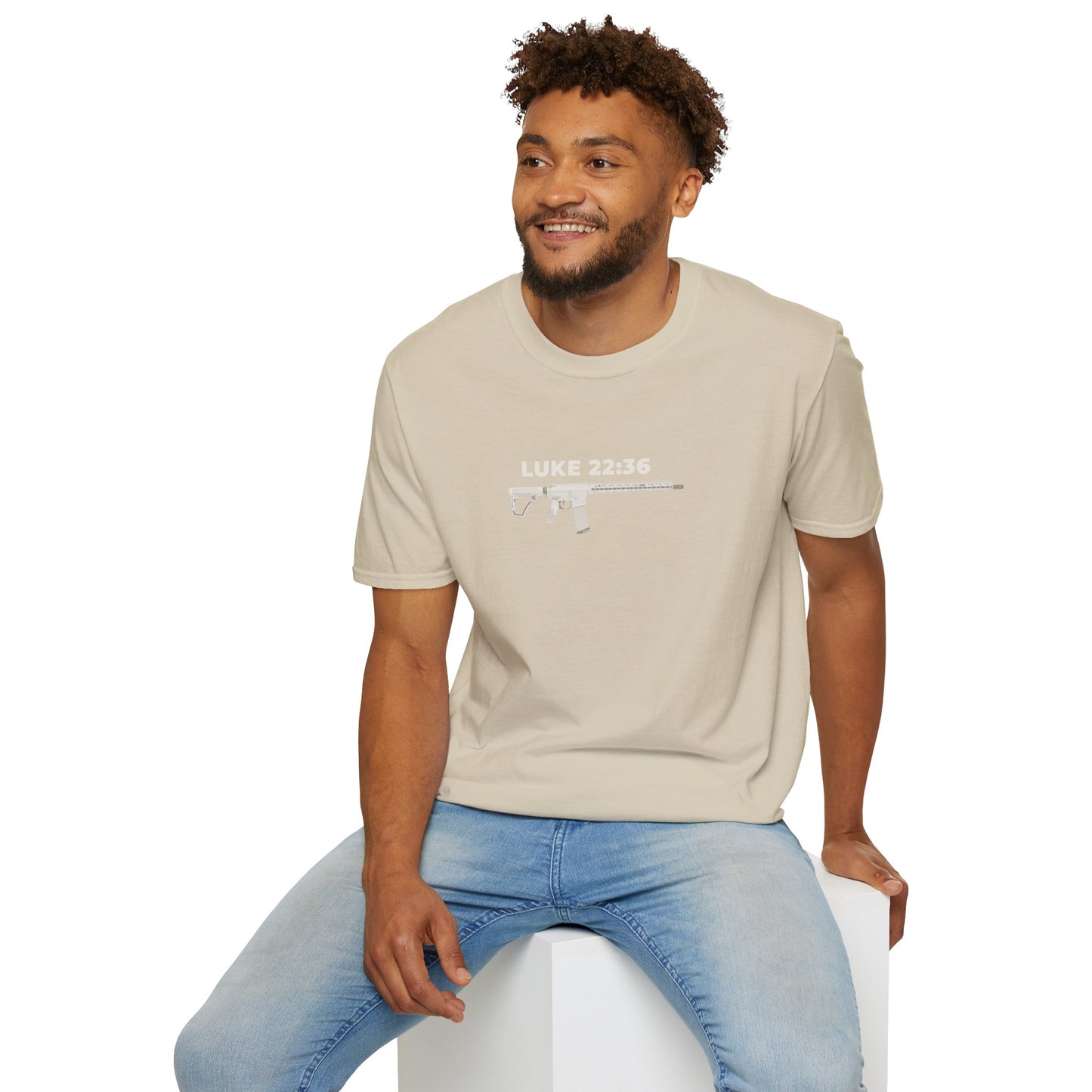 Sell your cloak and buy a sword — "Luke 22:36" Rifle Graphic Christian Faith Tee
