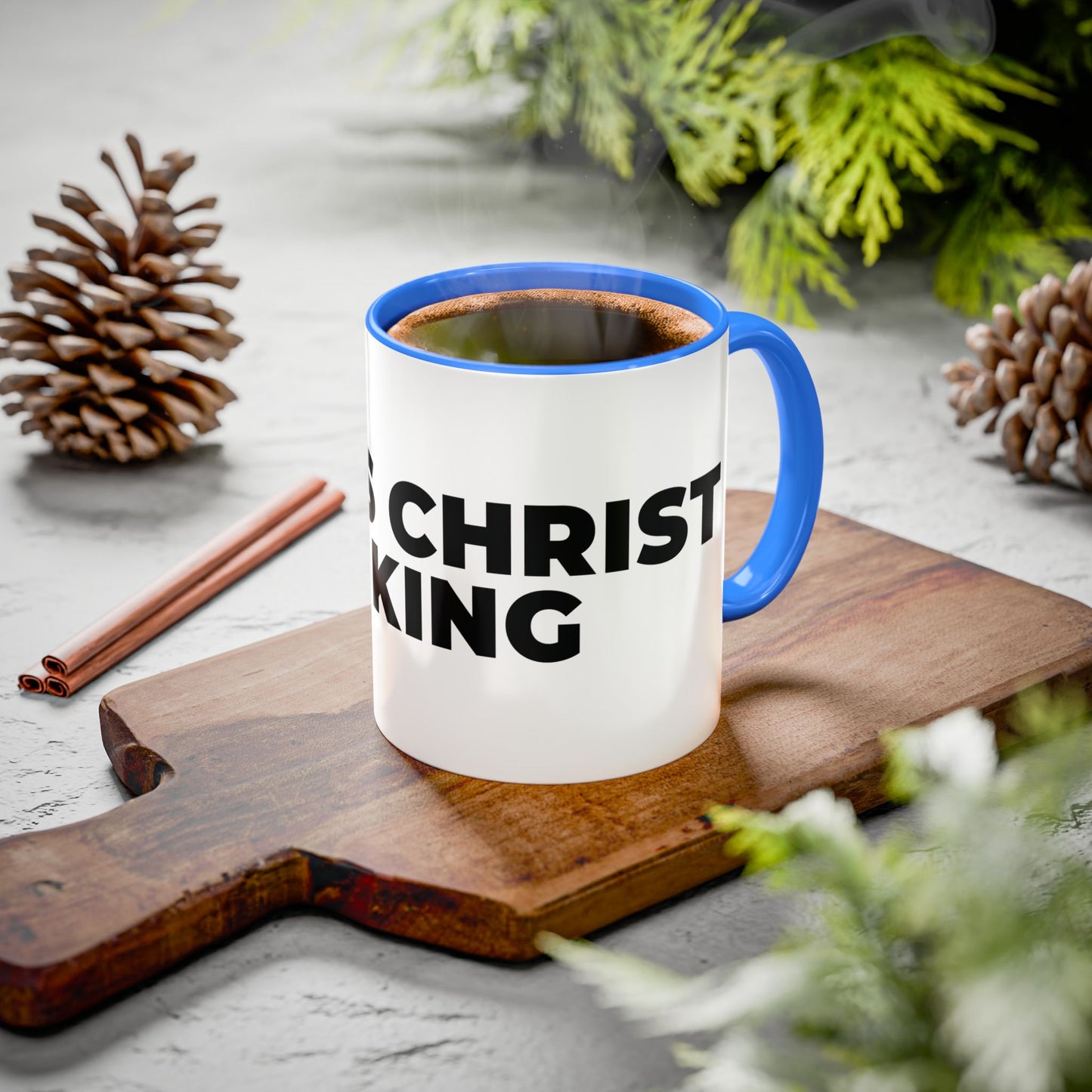 Jesus Christ Is King Coffee Mug — Black-Trim Ceramic 11oz & 15oz
