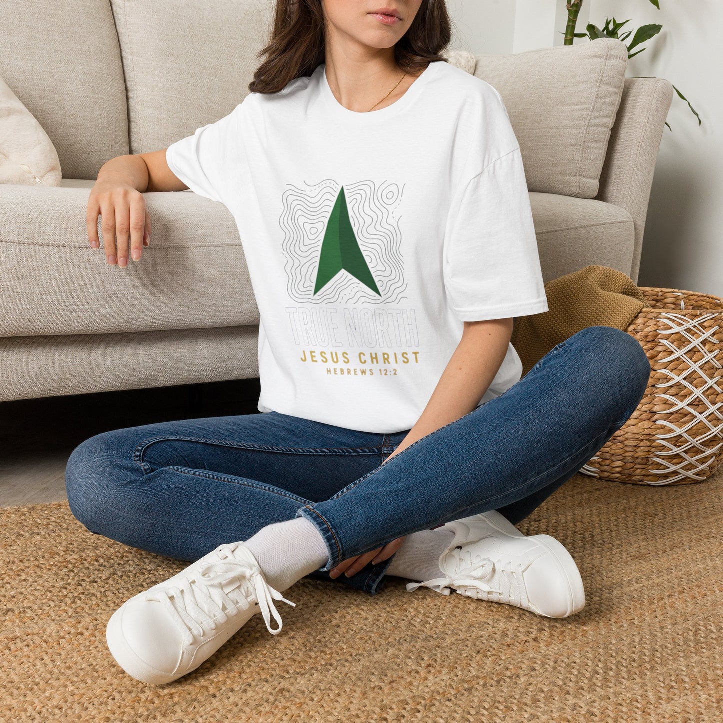 True North Jesus Christ T-Shirt - Hebrews 12:2 | Bible Compass