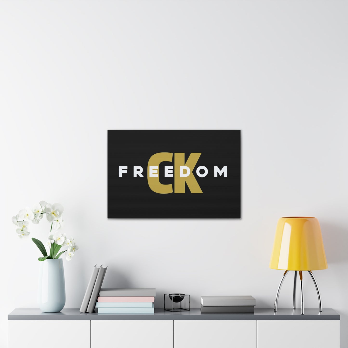Freedom CK Canvas Wall Art — Bold Black & Gold Modern Typography