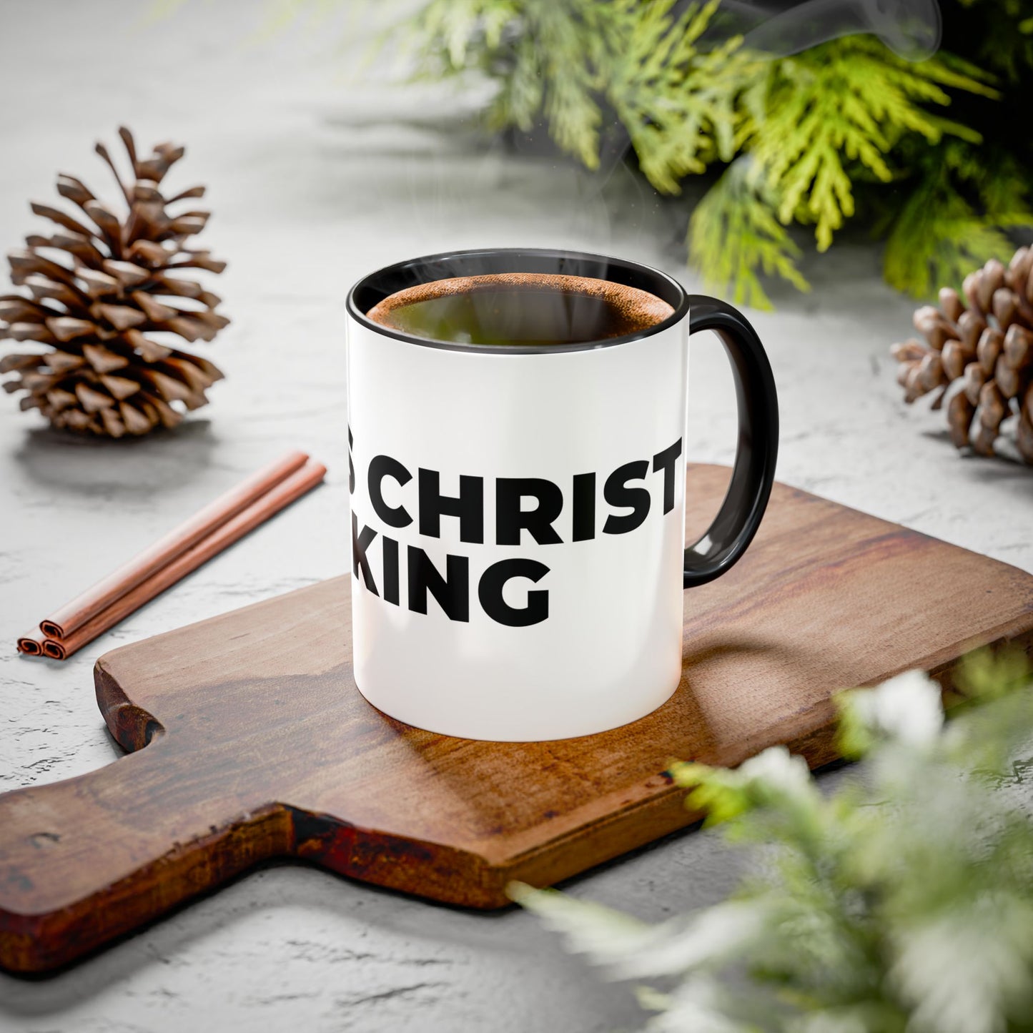 Jesus Christ Is King Coffee Mug — Black-Trim Ceramic 11oz & 15oz