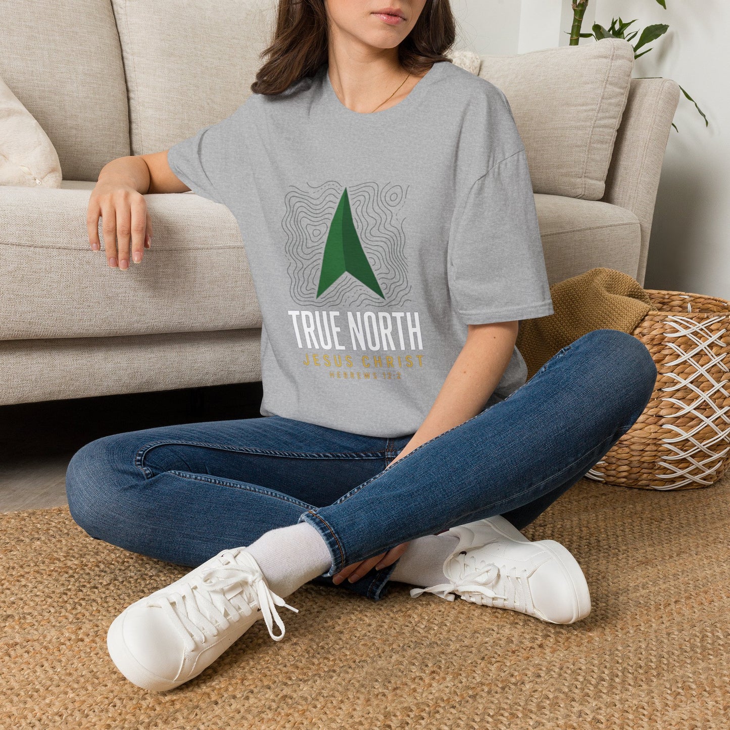 True North Jesus Christ T-Shirt - Hebrews 12:2 | Bible Compass