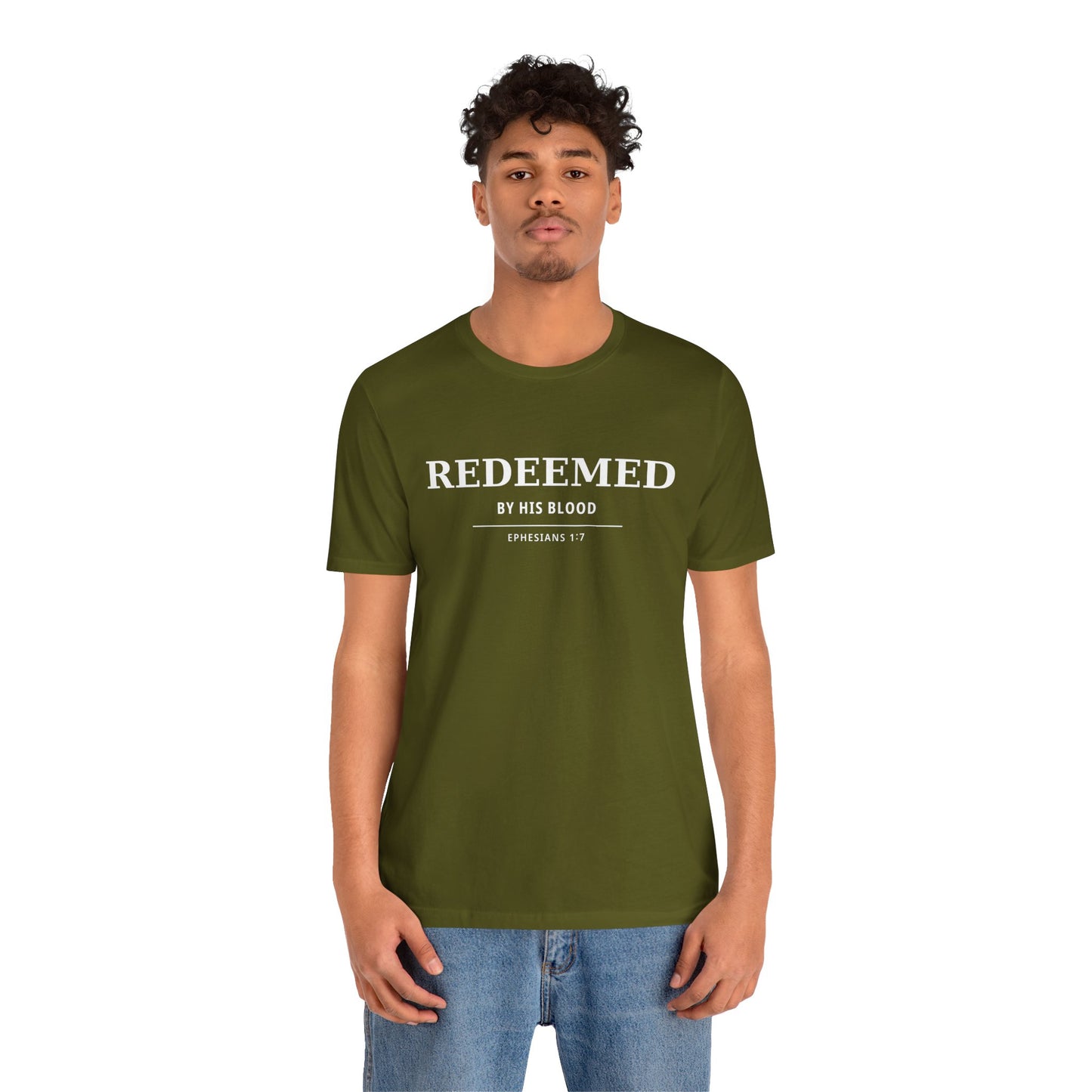 Redeemed T‑Shirt — "Redeemed by His Blood" Christian Faith Tee (Ephesians 1:7)