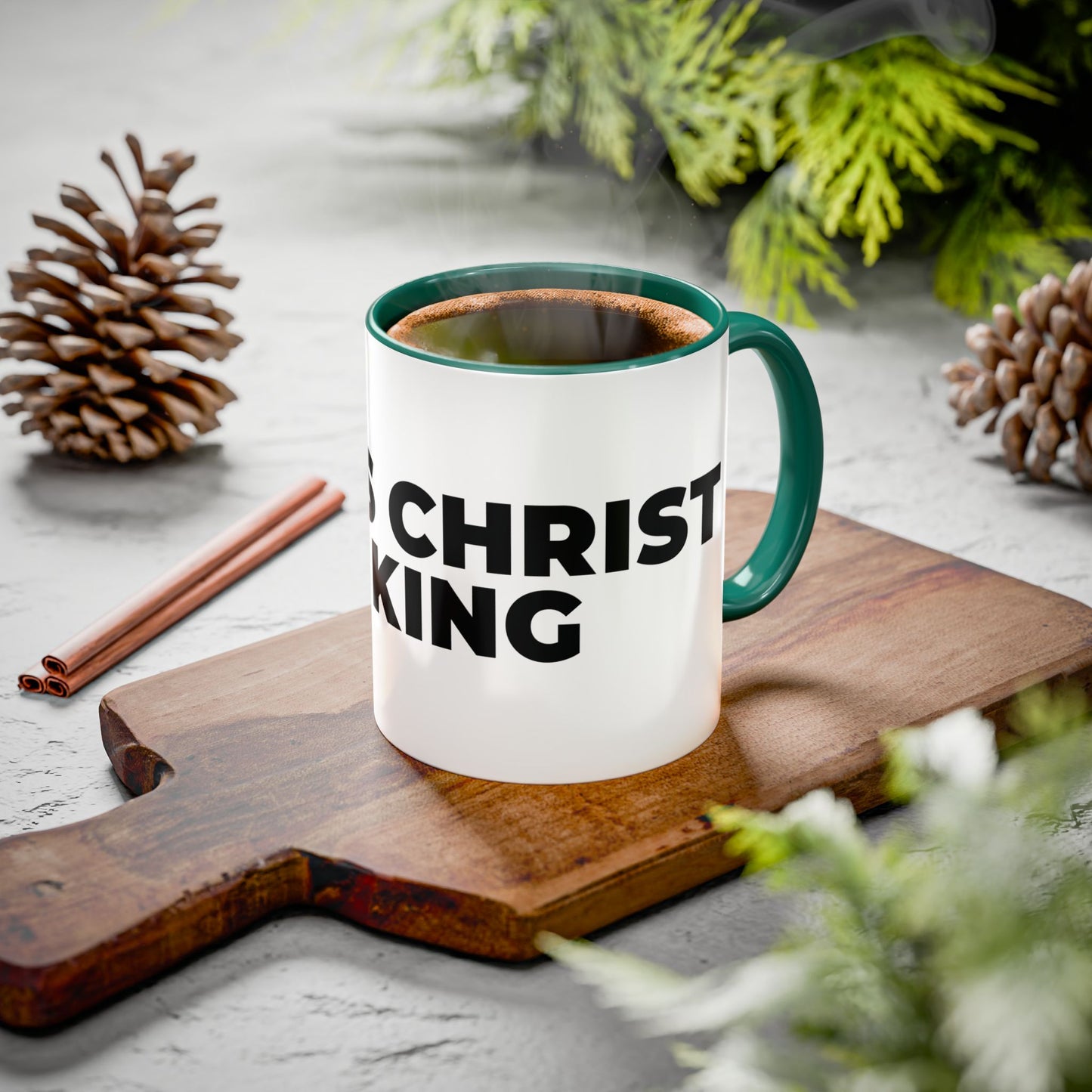 Jesus Christ Is King Coffee Mug — Black-Trim Ceramic 11oz & 15oz